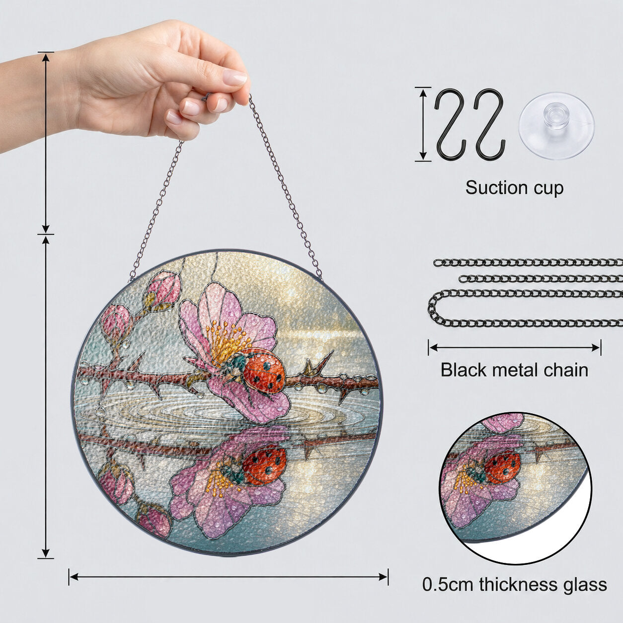Ladybugs & Cherry Blossom Reflection Stained Glass Suncatcher