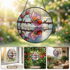 Ladybugs & Cherry Blossom Reflection Stained Glass Suncatcher