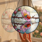 Ladybugs & Cherry Blossom Reflection Stained Glass Suncatcher