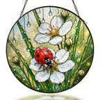 Ladybug and strawberry blossom stained glass suncatcher