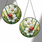 Ladybug & Strawberry Blossom Stained Glass Suncatcher