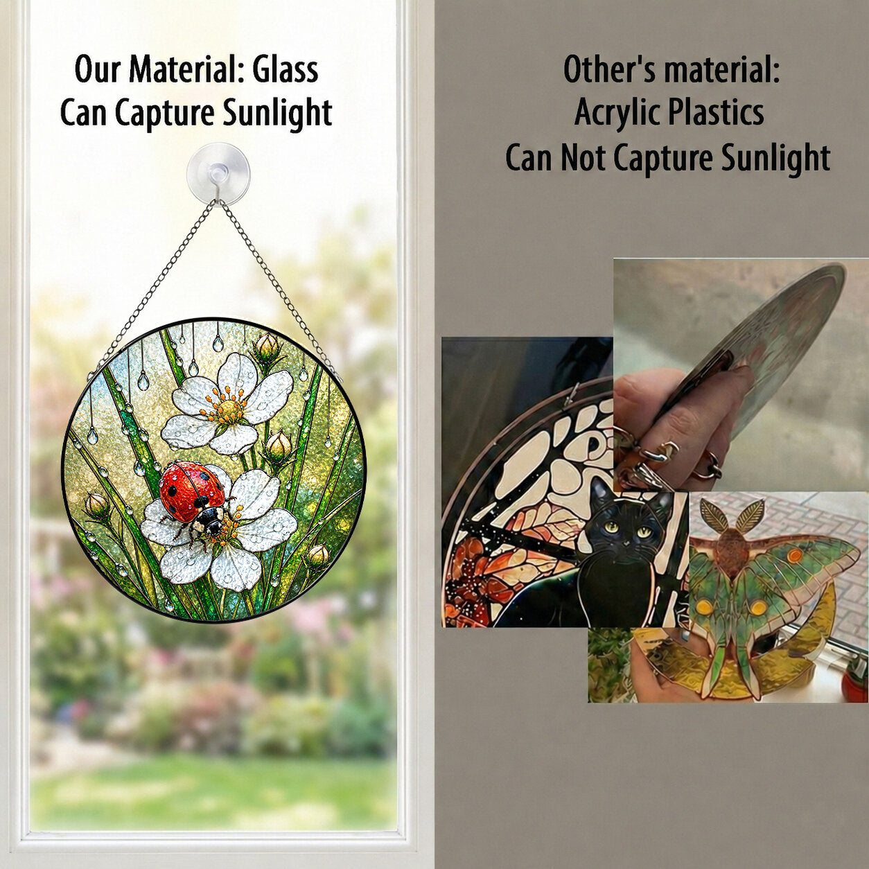 Ladybug & Strawberry Blossom Stained Glass Suncatcher