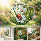 Ladybug & Strawberry Blossom Stained Glass Suncatcher