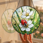 Ladybug & Strawberry Blossom Stained Glass Suncatcher