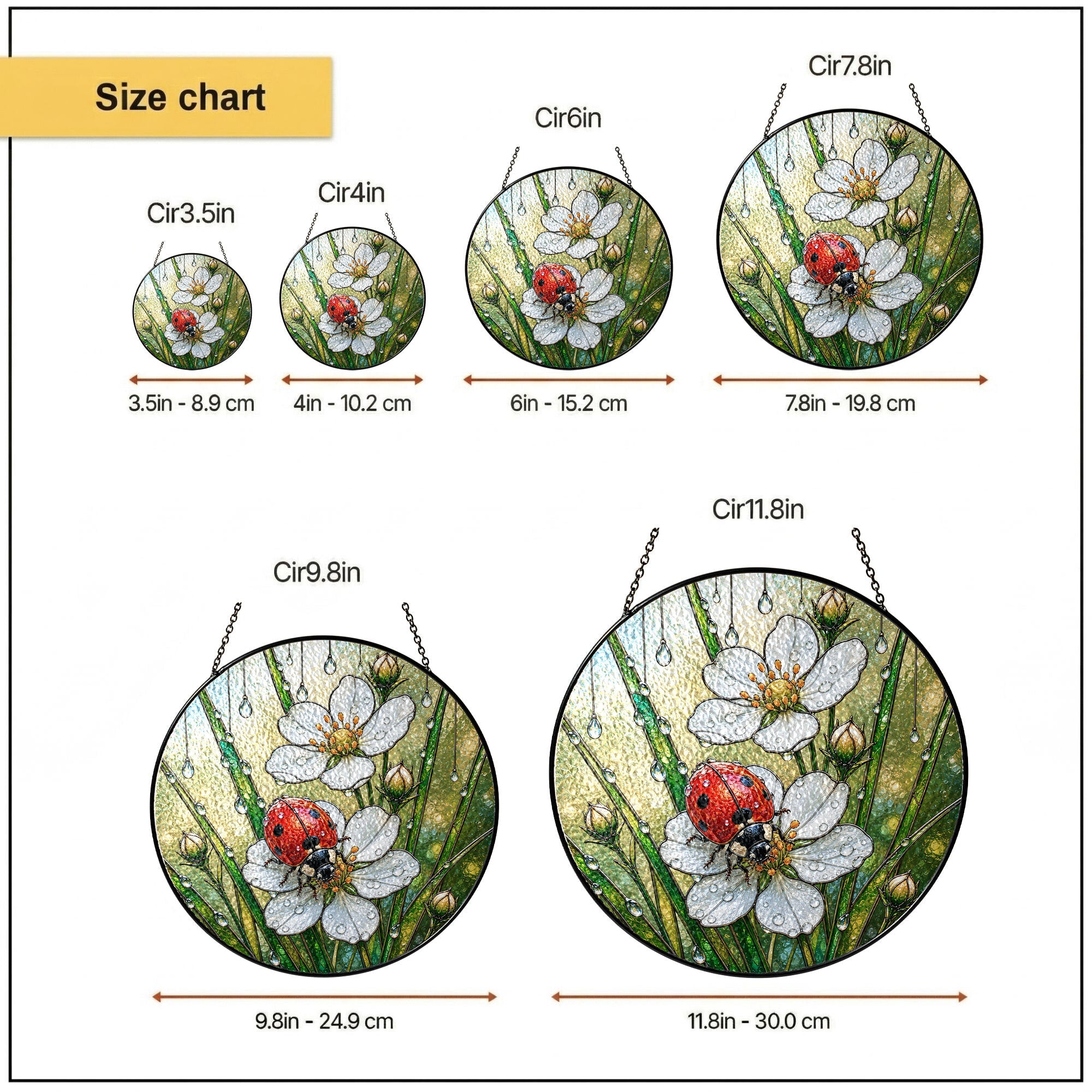 Ladybug & Strawberry Blossom Stained Glass Suncatcher