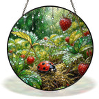 Ladybug in the Strawberry Patch Stained Glass Suncatcher