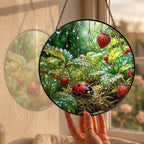 Ladybug in the Strawberry Patch Stained Glass Suncatcher