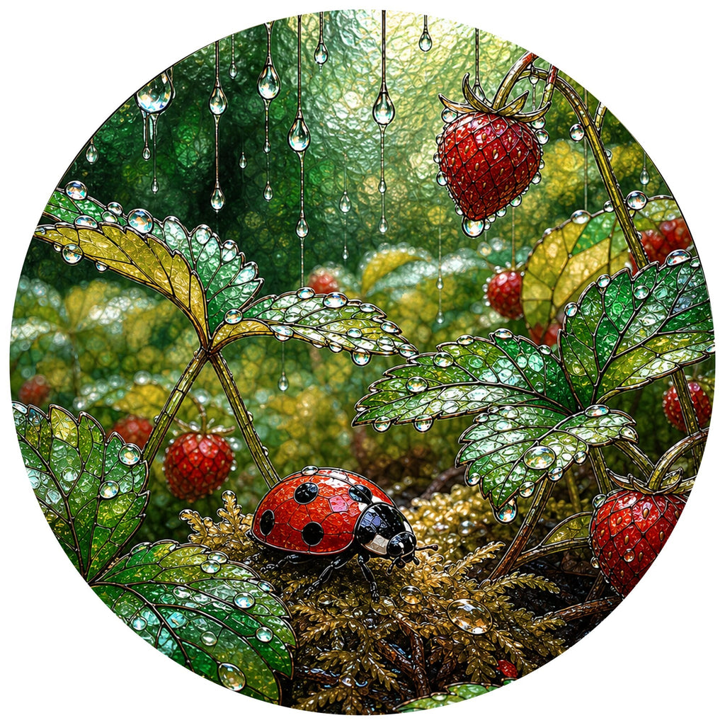 Ladybug in the Strawberry Patch Stained Glass Suncatcher