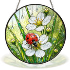 Ladybug & Wild Strawberry Flower Stained Glass Suncatcher