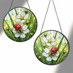 Ladybug & Wild Strawberry Flower Stained Glass Suncatcher