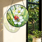 Ladybug & Wild Strawberry Flower Stained Glass Suncatcher