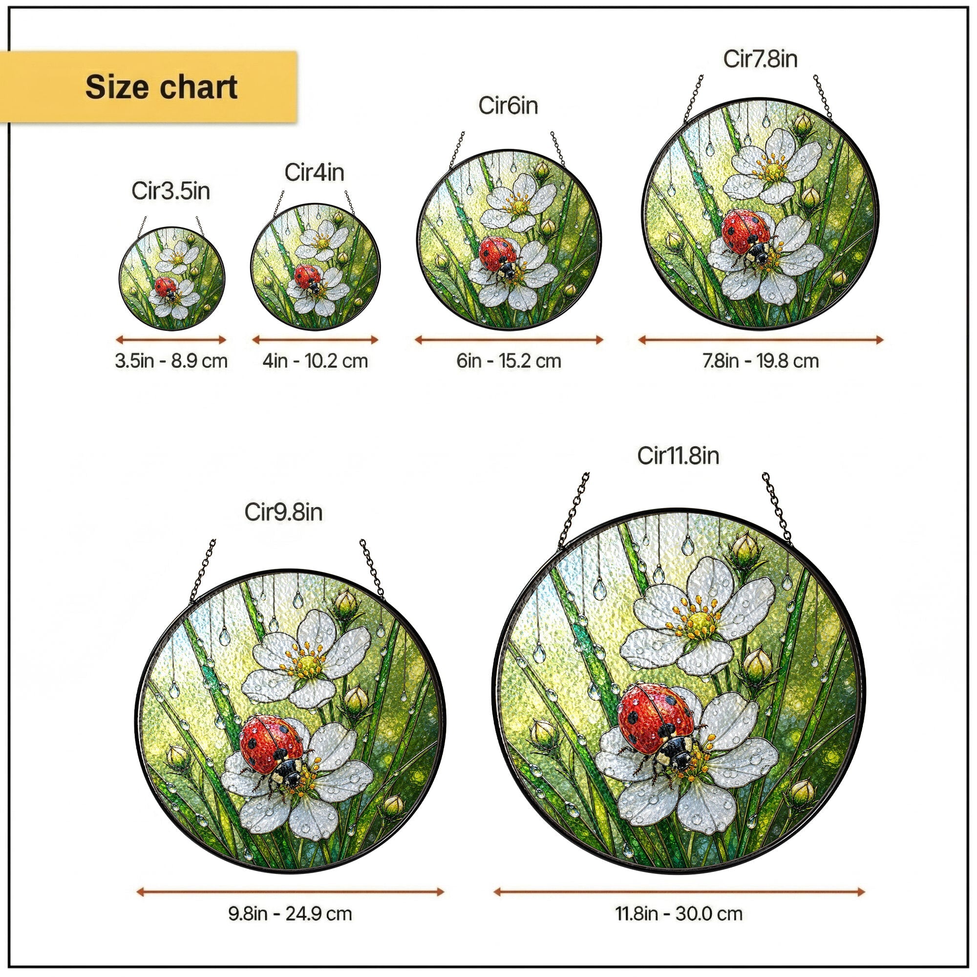 Ladybug & Wild Strawberry Flower Stained Glass Suncatcher