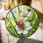 Ladybug & Wild Strawberry Flower Stained Glass Suncatcher