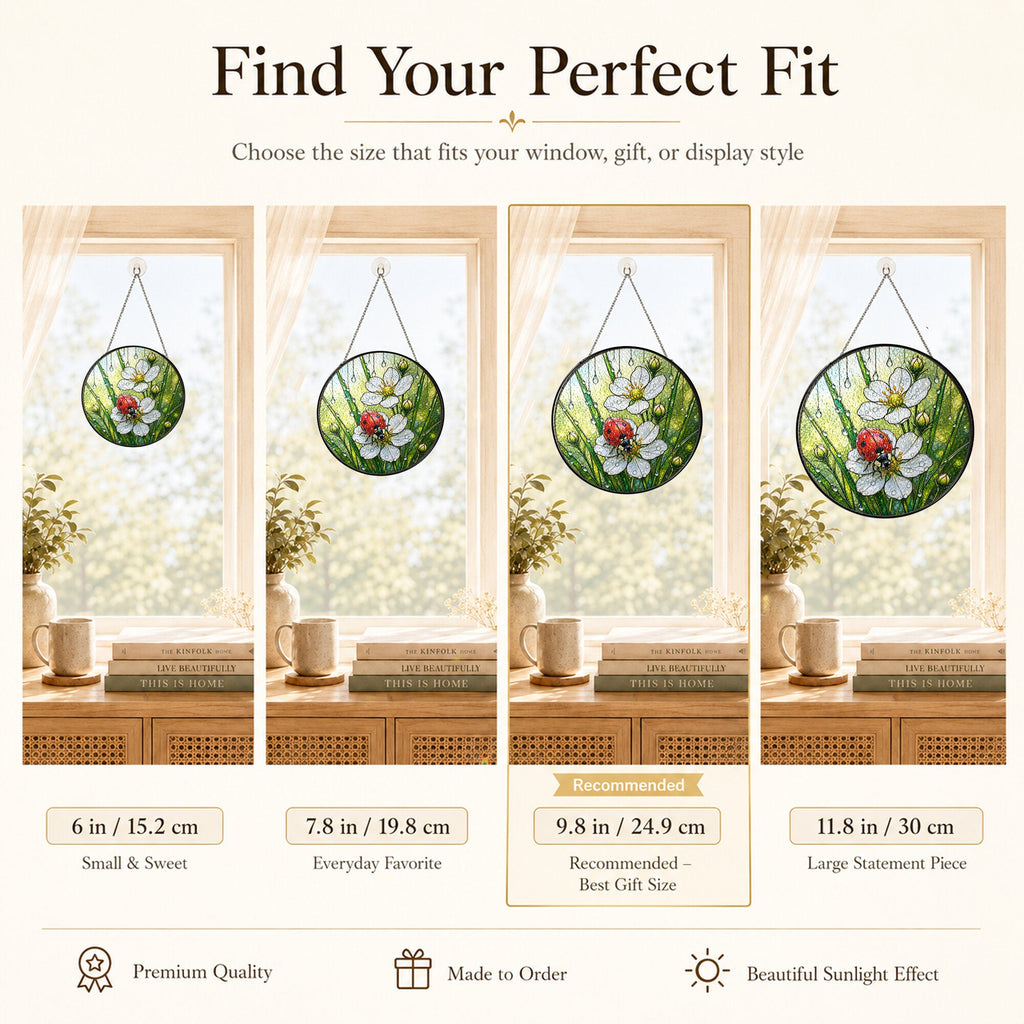 Ladybug & Wild Strawberry Flower Stained Glass Suncatcher