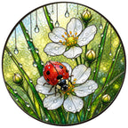 Ladybug & Wild Strawberry Flower Stained Glass Suncatcher