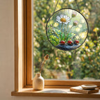 Ladybugs & Daisy Rain Stained Glass Suncatcher