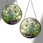 Ladybugs & Daisy Rain Stained Glass Suncatcher