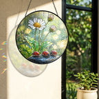 Ladybugs & Daisy Rain Stained Glass Suncatcher