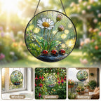 Ladybugs & Daisy Rain Stained Glass Suncatcher