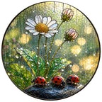 Ladybugs & Daisy Rain Stained Glass Suncatcher
