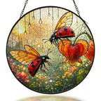 Ladybugs & Bleeding Heart Stained Glass Suncatcher
