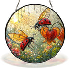 Ladybugs & Bleeding Heart Stained Glass Suncatcher