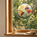 Ladybugs & Bleeding Heart Stained Glass Suncatcher