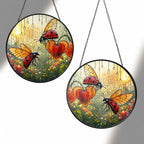 Ladybugs & Bleeding Heart Stained Glass Suncatcher