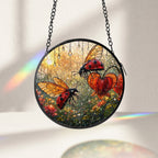 Ladybugs & Bleeding Heart Stained Glass Suncatcher