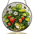 Frog and strawberry patch stained glass suncatcher