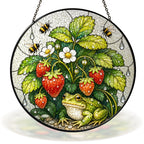 Frog & Strawberry Patch Stained Glass Suncatcher