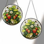 Frog & Strawberry Patch Stained Glass Suncatcher