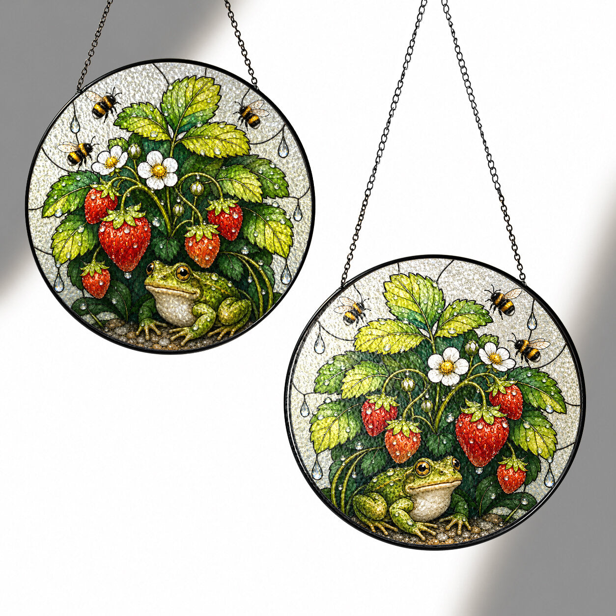 Frog & Strawberry Patch Stained Glass Suncatcher