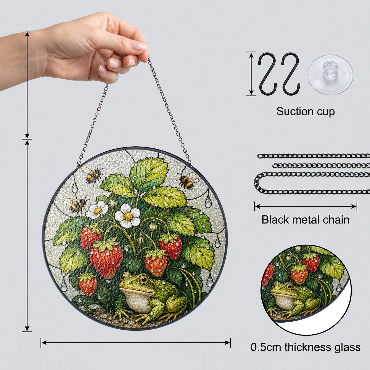 Frog & Strawberry Patch Stained Glass Suncatcher