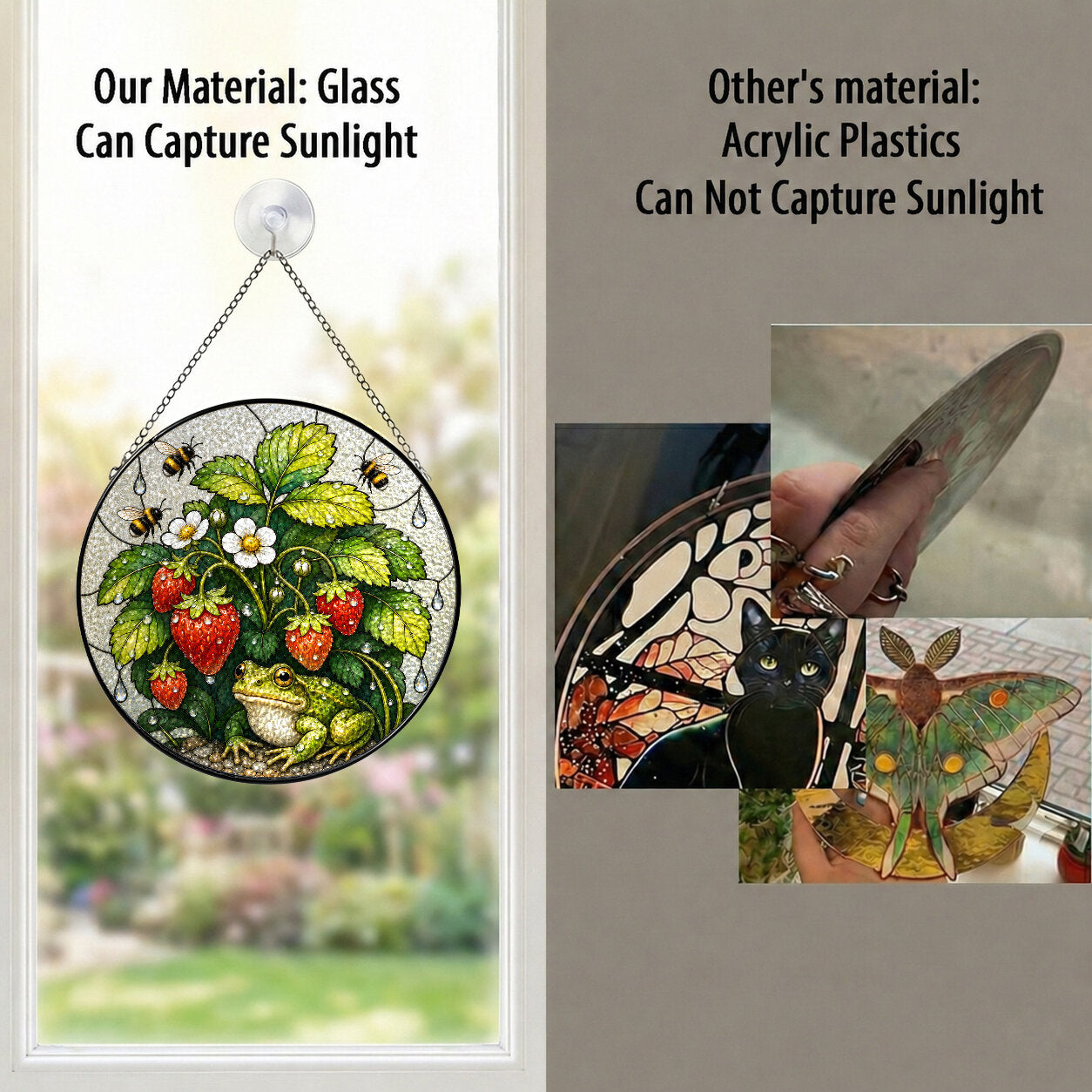 Frog & Strawberry Patch Stained Glass Suncatcher