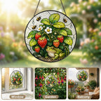 Frog & Strawberry Patch Stained Glass Suncatcher
