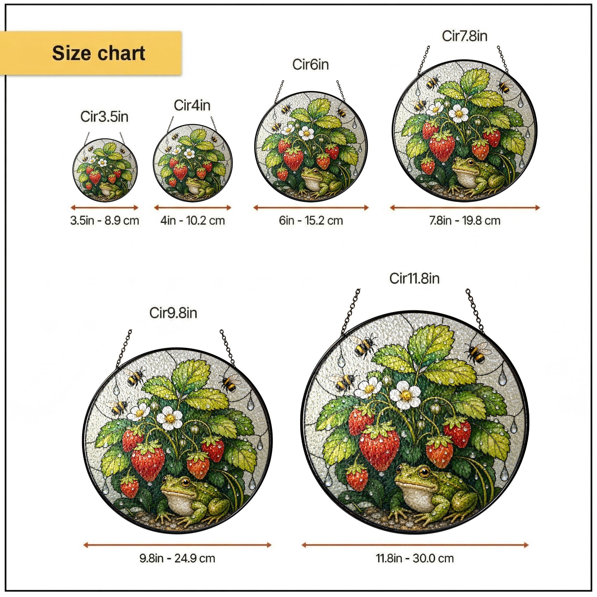 Frog & Strawberry Patch Stained Glass Suncatcher