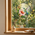 Hummingbird & Trumpet Flower Stained Glass Suncatcher