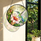 Hummingbird & Trumpet Flower Stained Glass Suncatcher