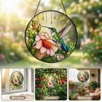 Hummingbird & Trumpet Flower Stained Glass Suncatcher