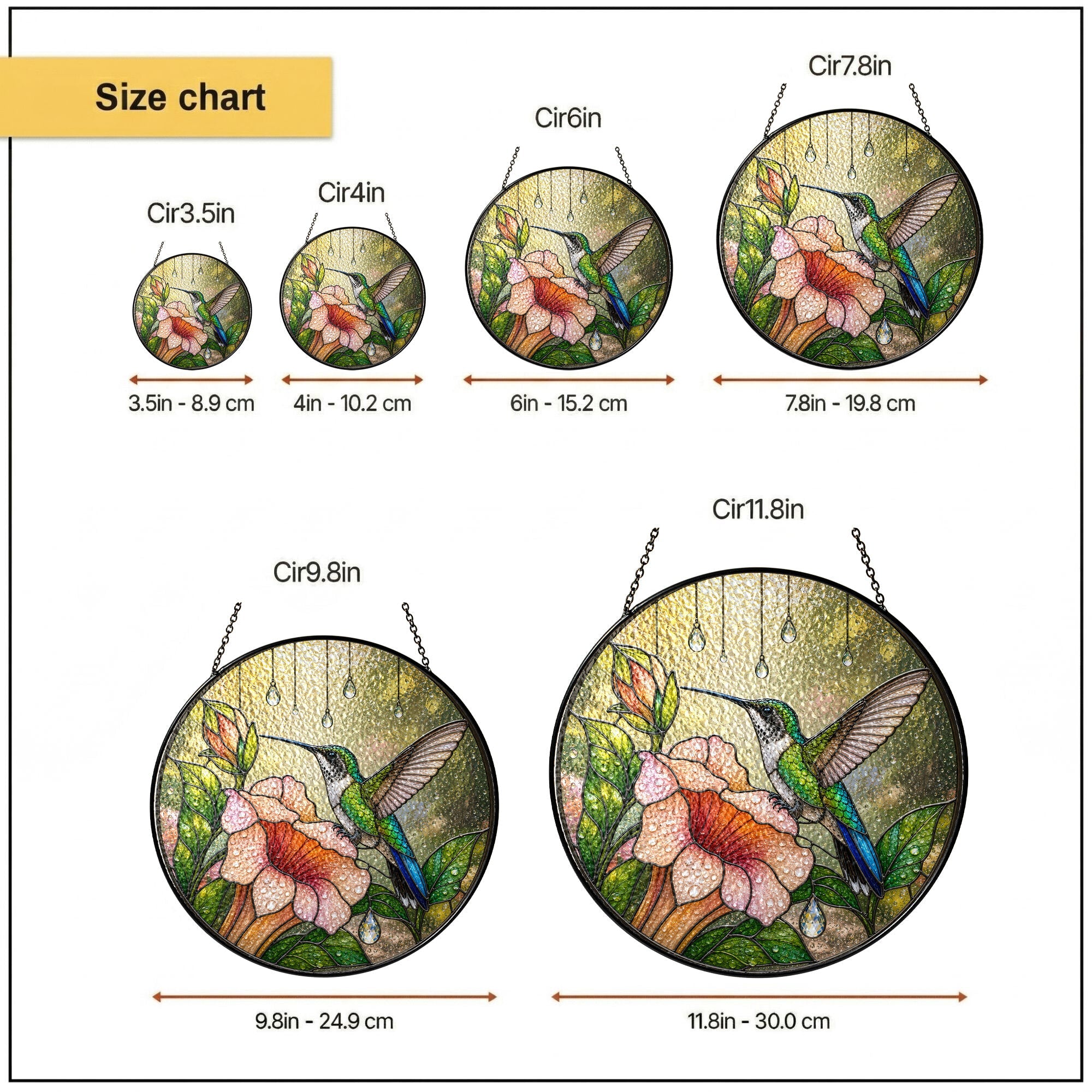 Hummingbird & Trumpet Flower Stained Glass Suncatcher