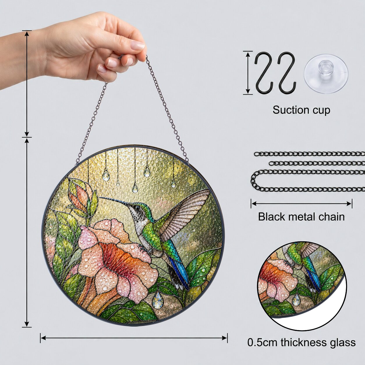 Hummingbird & Trumpet Flower Stained Glass Suncatcher