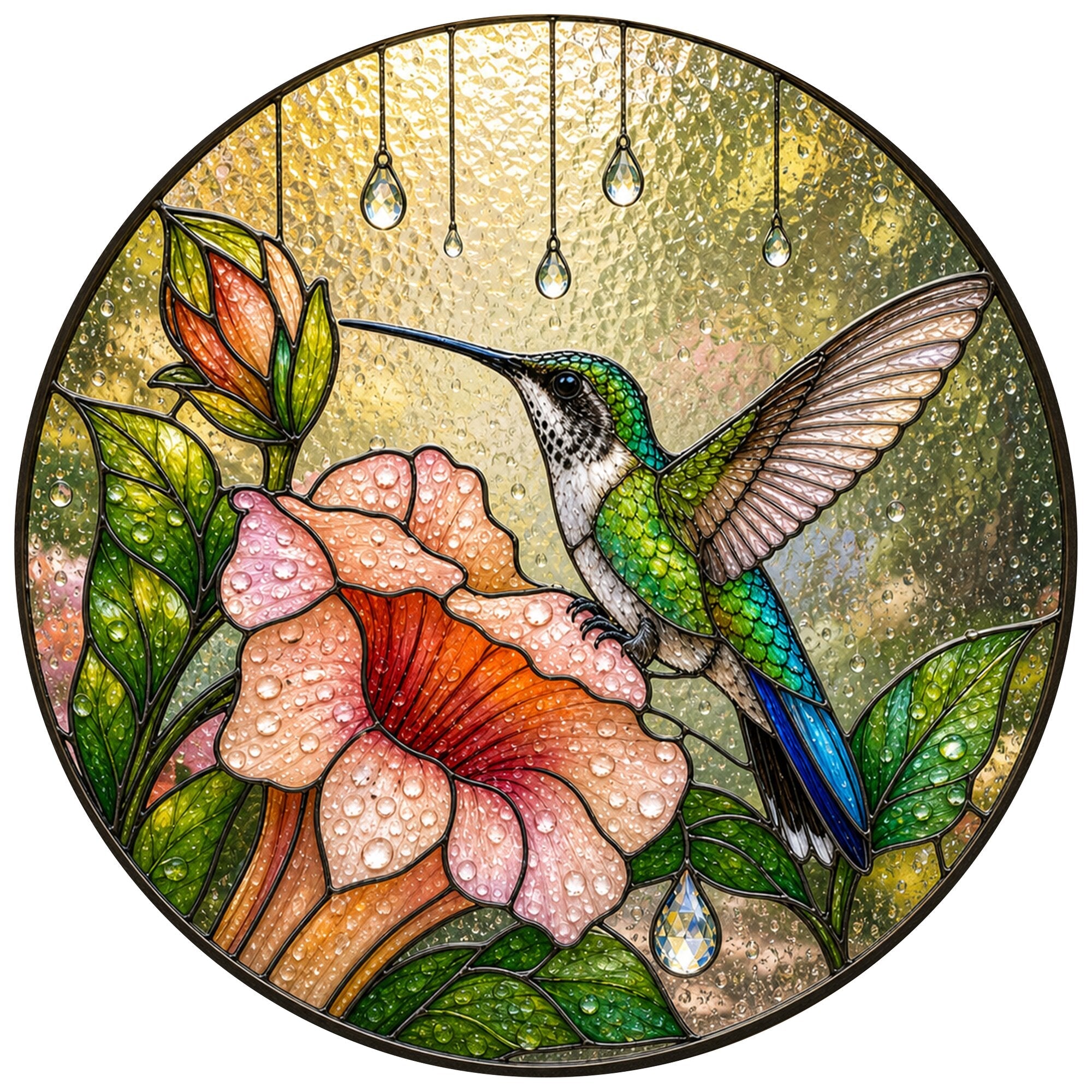 Hummingbird & Trumpet Flower Stained Glass Suncatcher