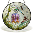 Dragonflies & Fritillary Bloom Stained Glass Suncatcher