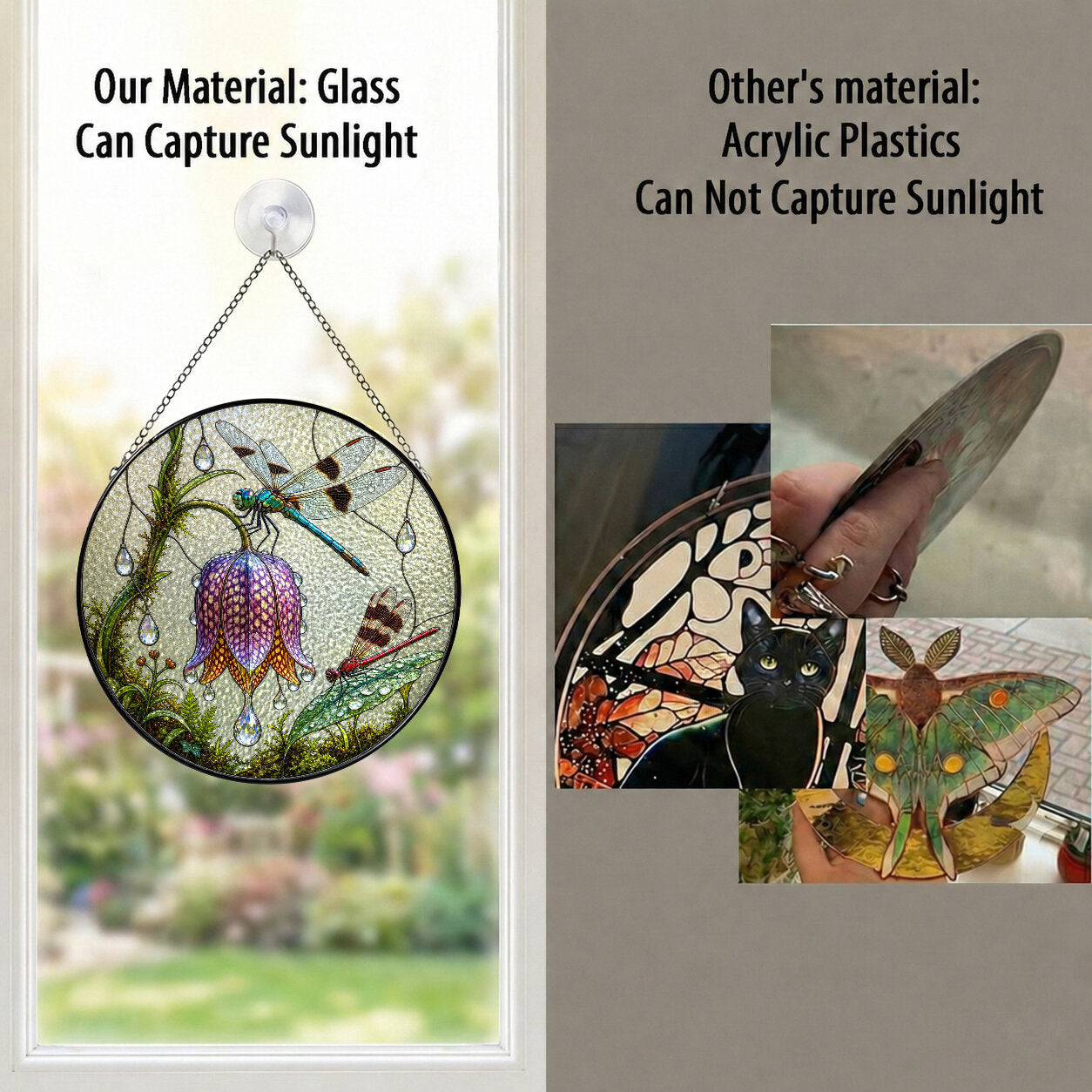 Dragonflies & Fritillary Bloom Stained Glass Suncatcher