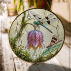 Dragonflies & Fritillary Bloom Stained Glass Suncatcher