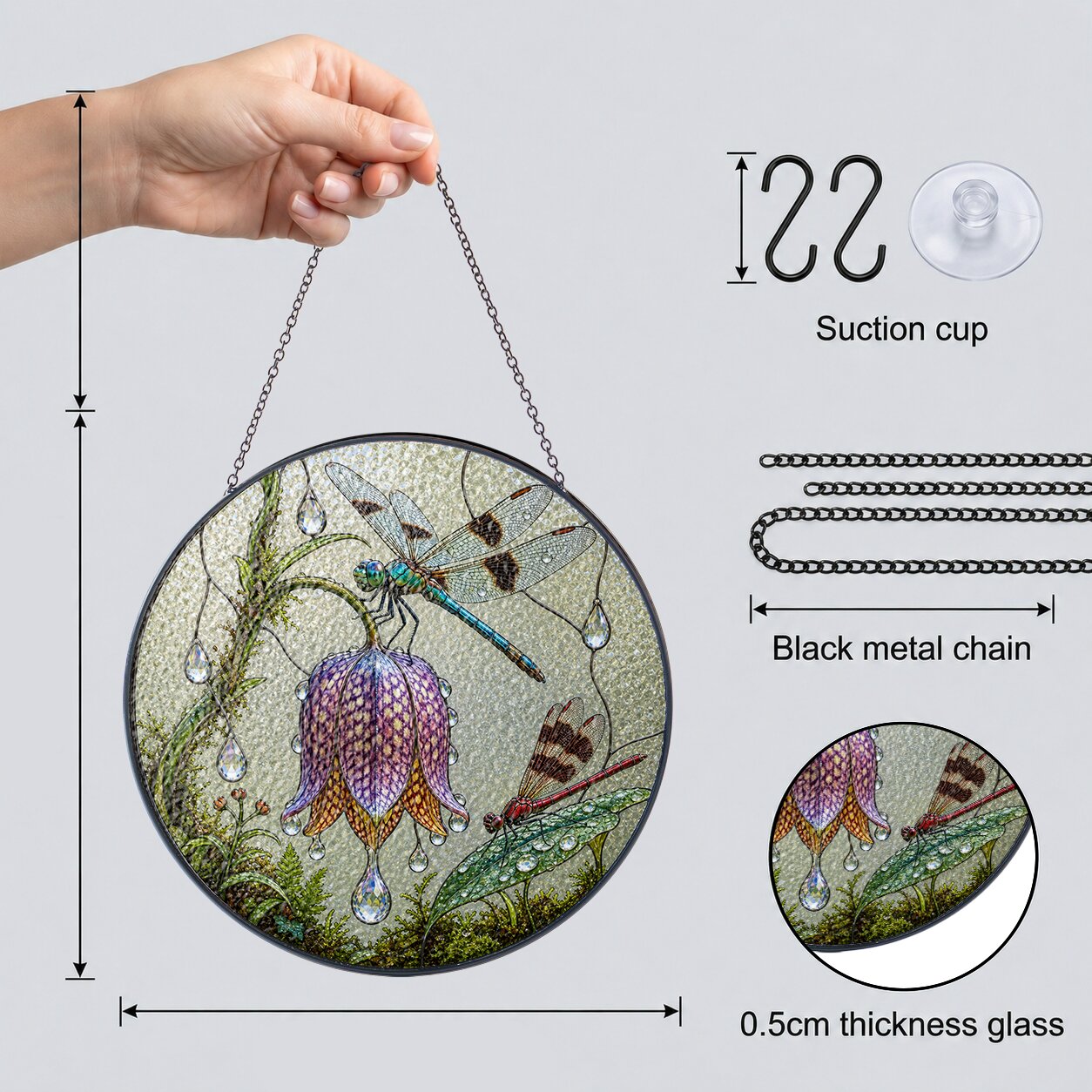 Dragonflies & Fritillary Bloom Stained Glass Suncatcher