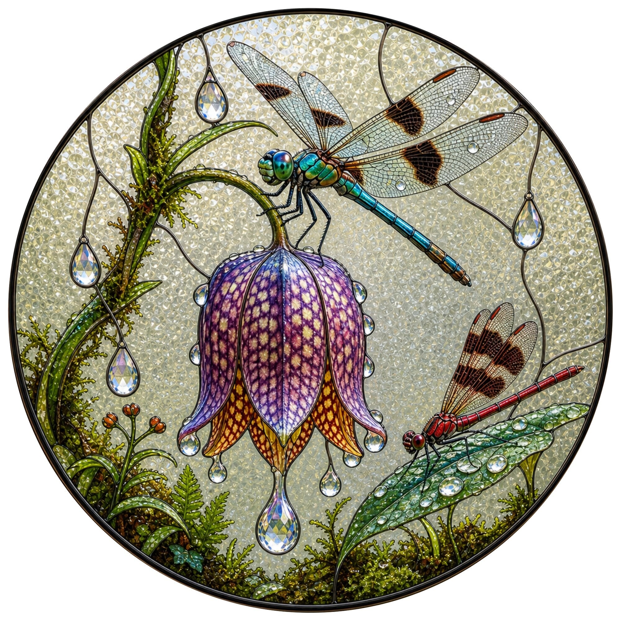Dragonflies & Fritillary Bloom Stained Glass Suncatcher