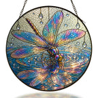 Iridescent Dragonfly on Water Stained Glass Suncatcher