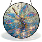 Iridescent Dragonfly on Water Stained Glass Suncatcher